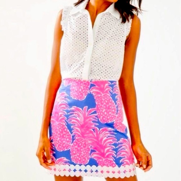 🍍Rare!!🍍 Lilly Pulitzer Women’s Pineapple Embroidered Pink Blue Purple Skirt 2 - Picture 1 of 11